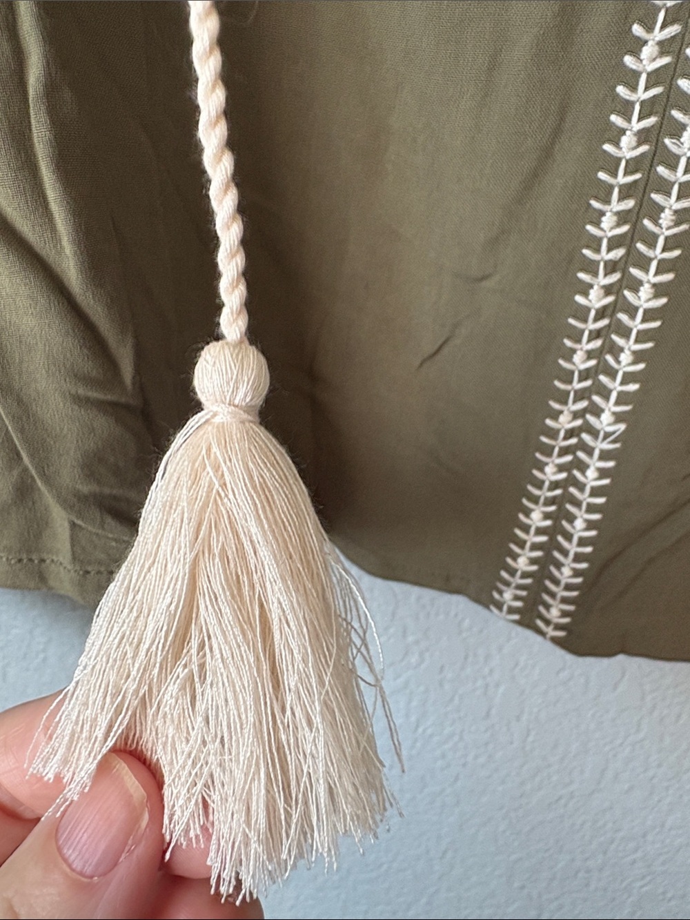 Sanctuary Olive Green Embroidered Boho Tunic with Tassels - Picture 5 of 7